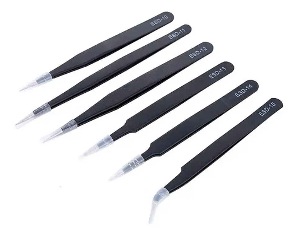 Set De 6 Pinzas Precisión Esd Reparaciones Electrónicas 6