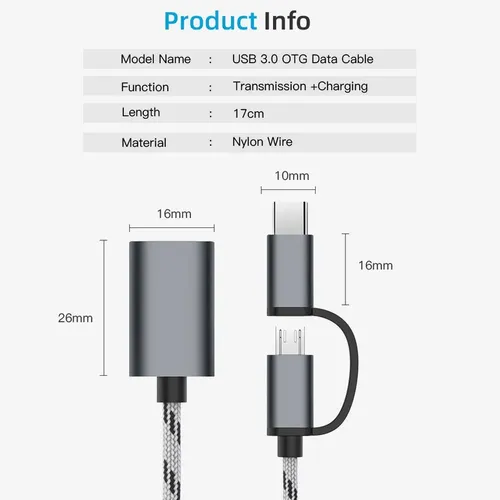 Adaptador Usb Tipo C Y Micro Usb A Usb 3.0 Otg Smartphones 10