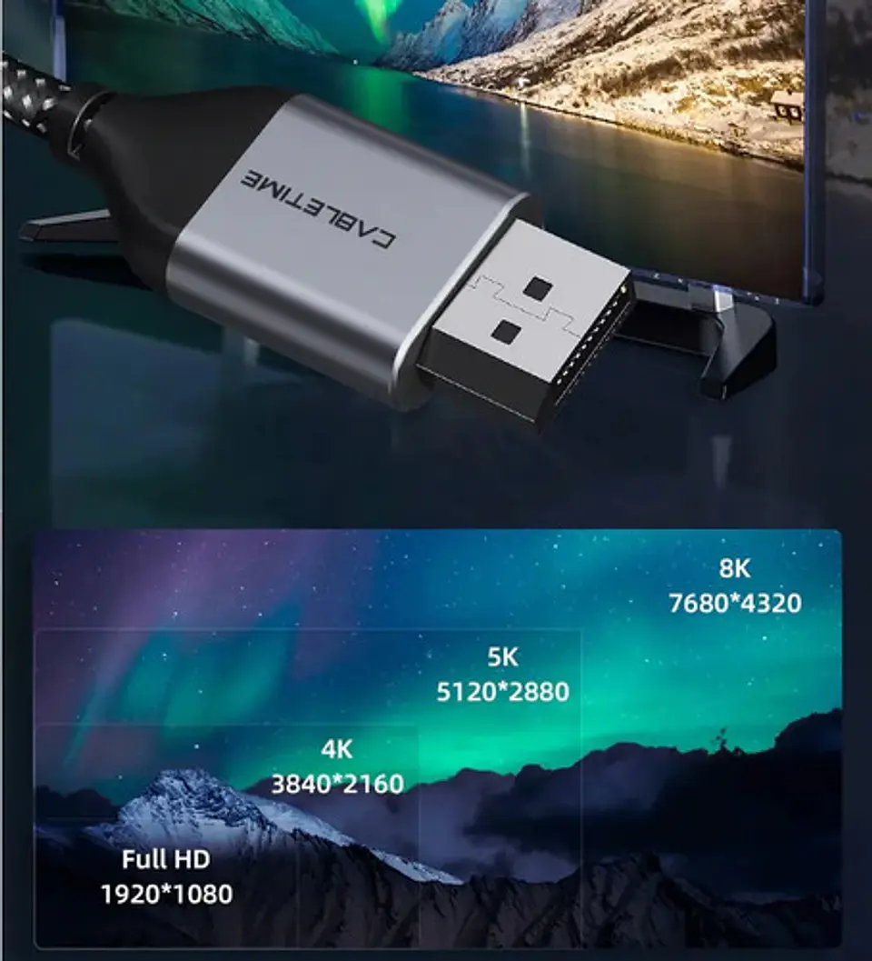 Cable Displayport 1.4v 1m 8k Cabletime Premium 4k 2k 7