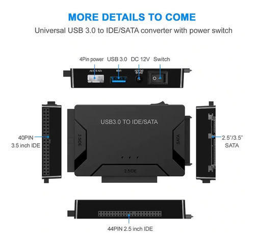 Adaptador Usb 3.0 A Sata E Ide Disco Duro 2.5 Y 3.5 + Fuente 3