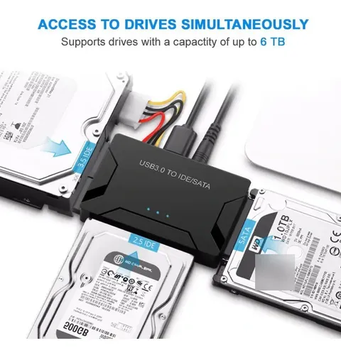Adaptador Usb 3.0 A Sata E Ide Disco Duro 2.5 Y 3.5 + Fuente 4