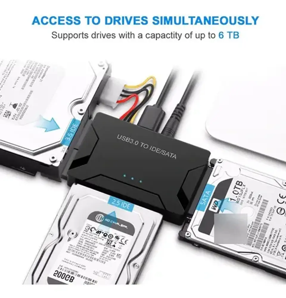 Adaptador Usb 3.0 A Sata E Ide Disco Duro 2.5 Y 3.5 + Fuente 4