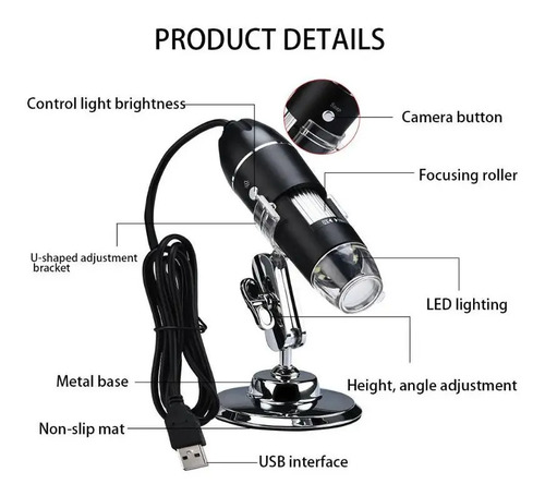 Microscopio Digital Profesional Zhongruiheze 1600x 2.0 Mp Usb Negro 10