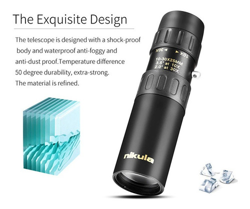 Monocular Nikula 10-30x25 Enfoque Variable + Estuche Color Negro 5