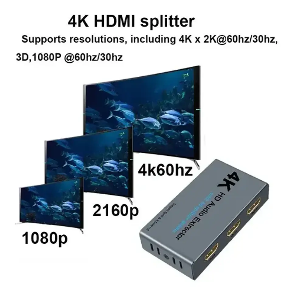 Extractor De Audio Y Splitter Hdmi 1x2 4k Óptico Spdif 3.5mm 5