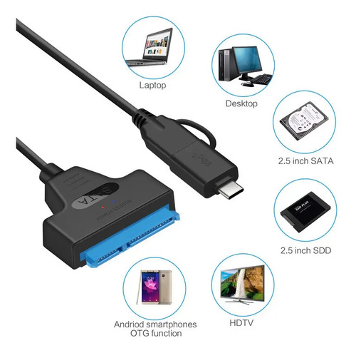 Adaptador Cable Usb 3.0 Y Usb-c A Sata 3 Hdd 2 En 1 2