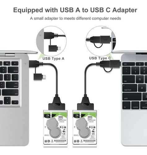 Adaptador Cable Usb 3.0 Y Usb-c A Sata 3 Hdd 2 En 1 3