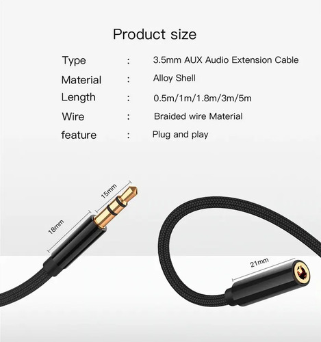 Cable Alargador Extension 3 Metros Audifonos 3.5mm 10