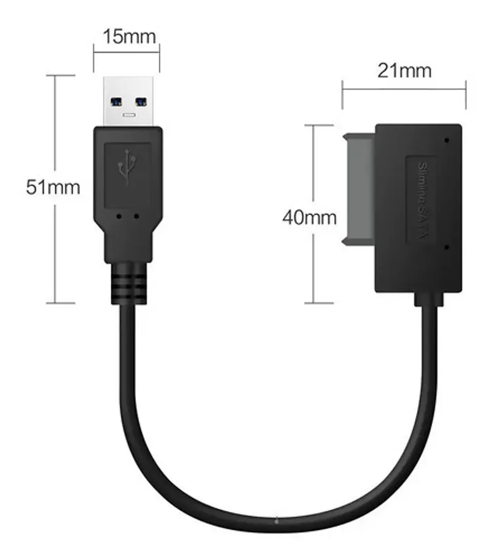Cable Adaptador USB a Mini Sata para Unidad de CD/DVD de Notebook 10