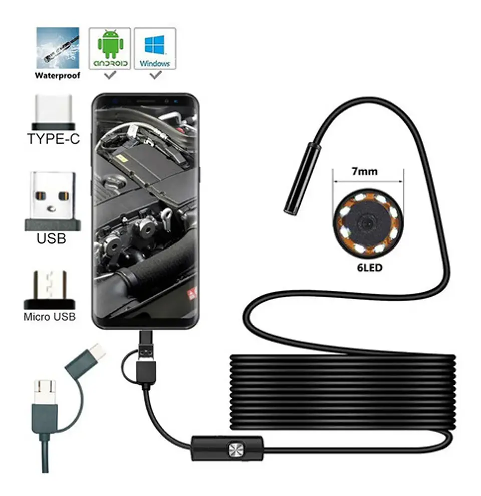 Cámara Endoscopica 5 Metros 7mm 6 Leds 5m Android 2
