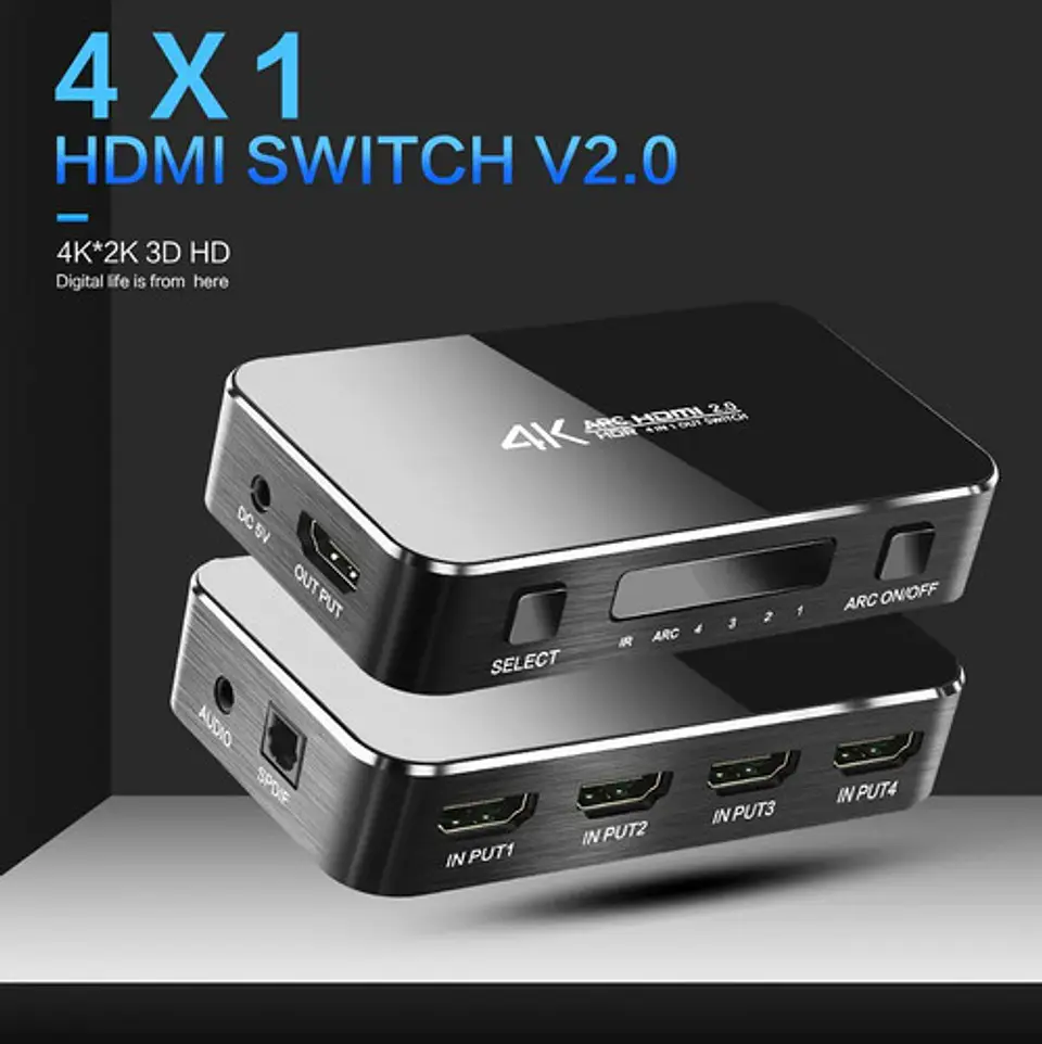 Switch HDMI 2.0 4x1 4k con Extractor de Audio ARC HDR UHD 2