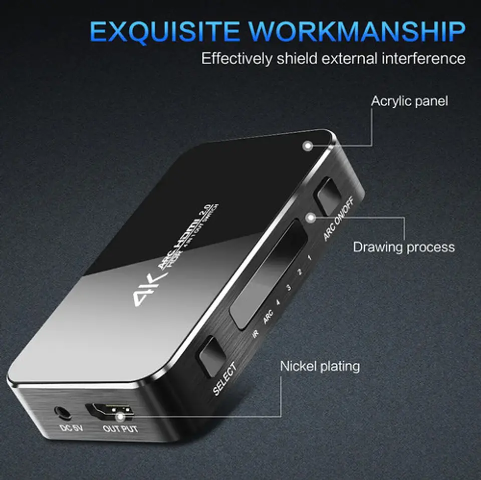 Switch HDMI 2.0 4x1 4k con Extractor de Audio ARC HDR UHD 9