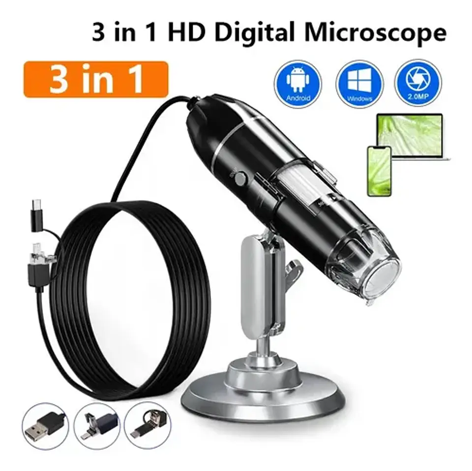 Microscopio Digital USB 1600x Cámara con 8 Leds PC 3