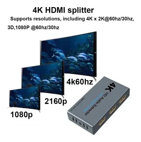 Extractor De Audio Y Splitter Hdmi 1x2 4k Óptico 3.5mm Spdif 5