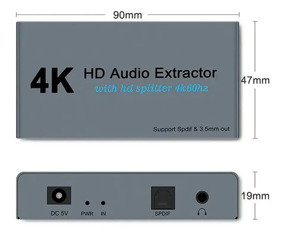 Extractor De Audio Y Splitter Hdmi 1x2 4k Óptico 3.5mm Spdif 9