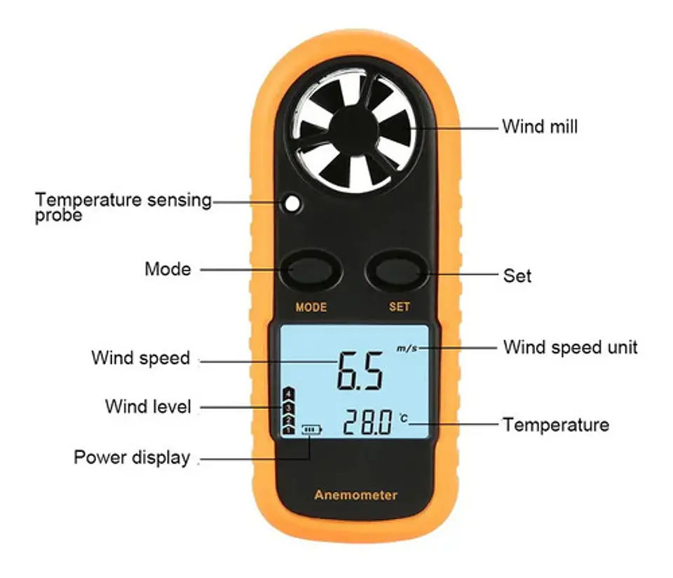 Anemómetro y Termómetro Medidor GM816 Velocidad del Viento 3