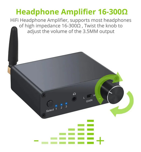 Conversor De Audio Dac Hifi + Bluetooth Rca 3.5mm Amp Fuente 6