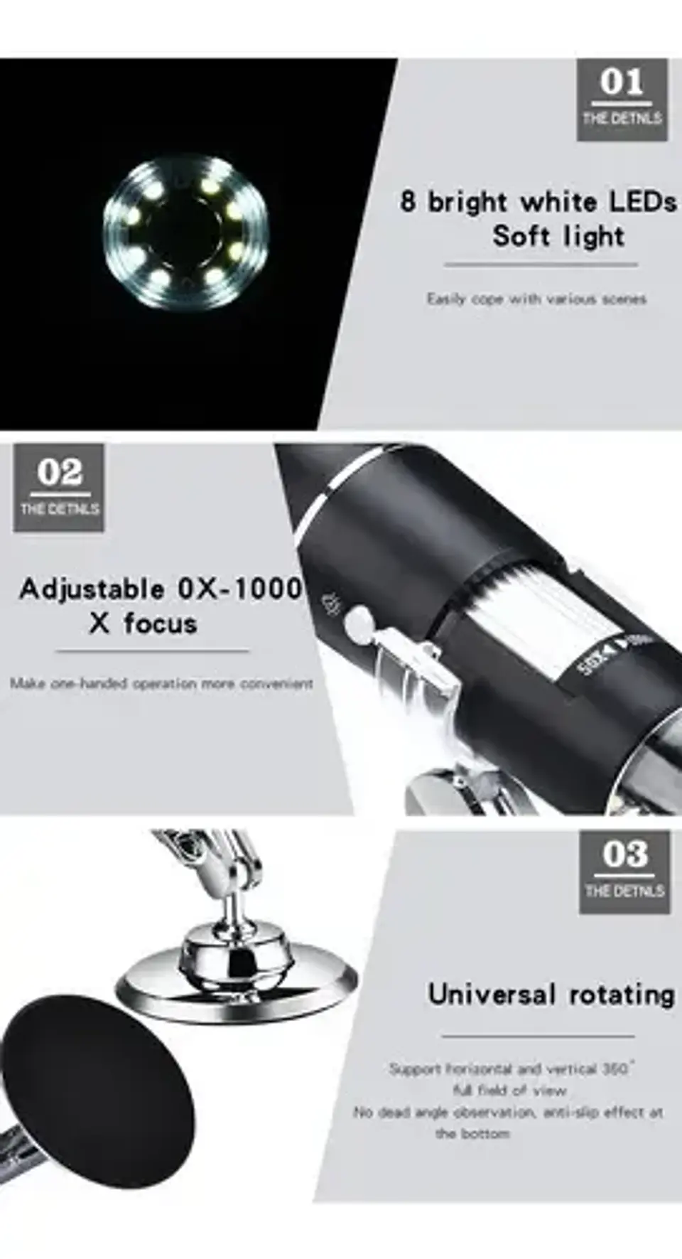 Microscopio Digital USB 1600x 8 Leds PC 7