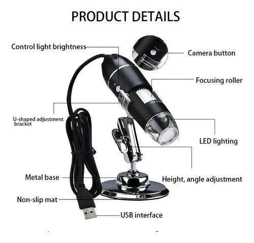 Microscopio Digital Usb 1600x 8 Leds Pc + Adaptador | Dfast 10