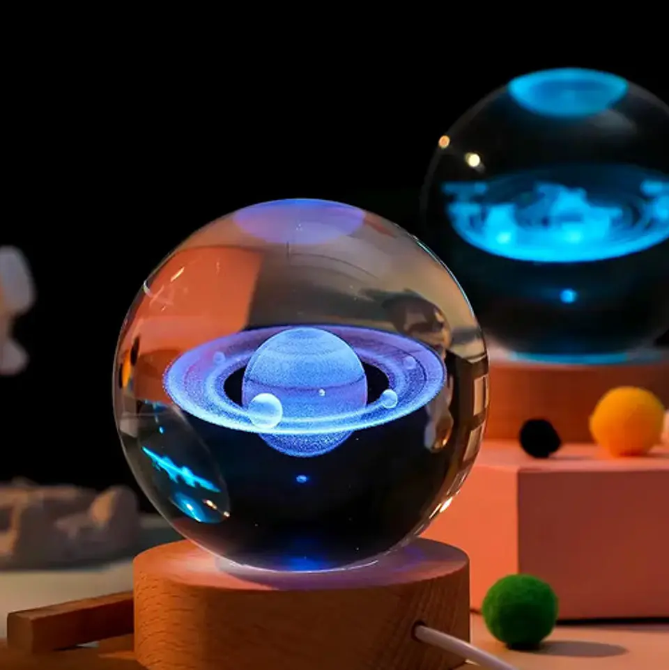 Lámpara Bola de Cristal Saturno 8cm Led Rgb Cambia de Color 2