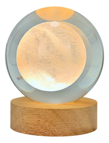 Lámpara Led Bola Cristal 8cm Grabado 3d Luna Luz Cálida 1