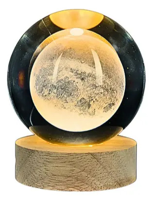 Lámpara Led Bola Cristal 8cm Grabado 3d Luna Luz Cálida 4