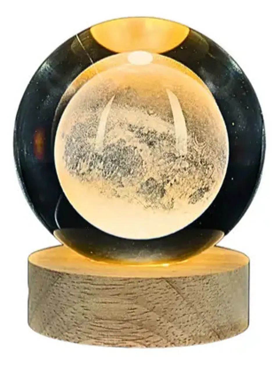 Lámpara Led Bola Cristal 8cm Grabado 3d Luna Luz Cálida 4