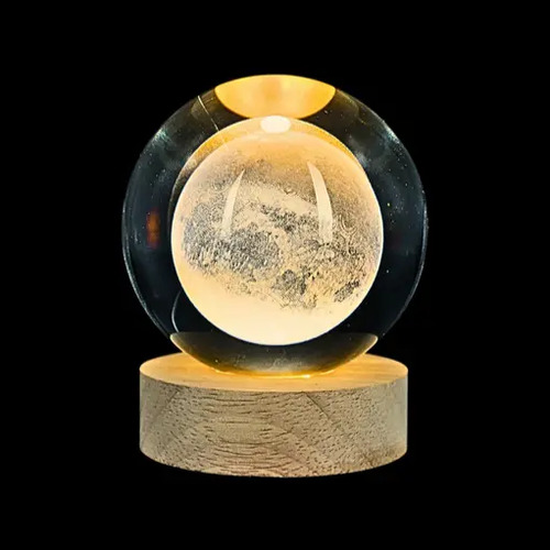 Lámpara Led Bola Cristal 8cm Grabado 3d Luna Luz Cálida 5