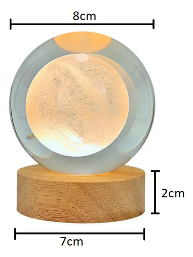 Lámpara Led Bola Cristal 8cm Grabado 3d Luna Luz Cálida 7