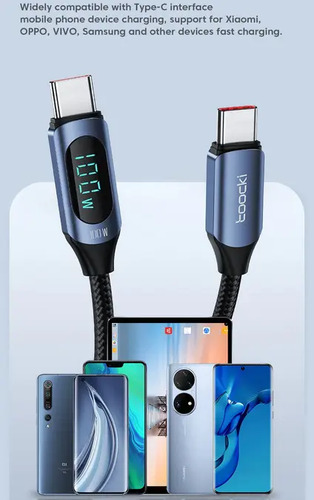 Cable Usb-c A Usb-c Toocki 2m Pd 100w Carga Rápida Negro 10