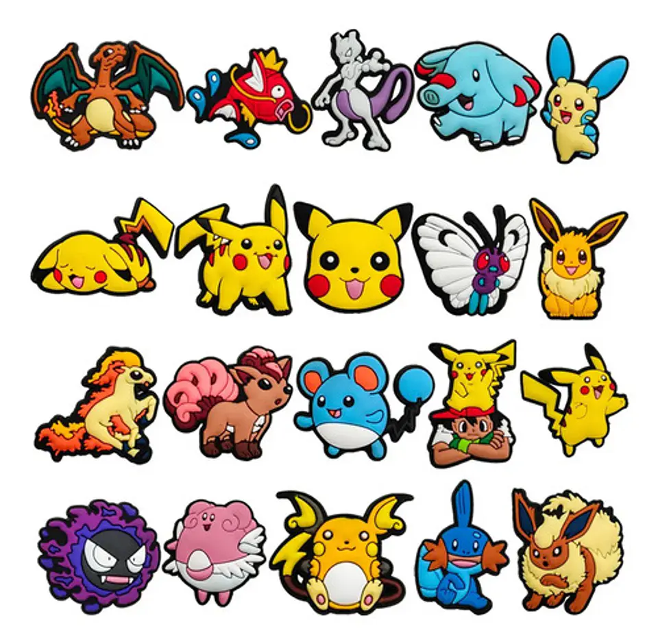 Set 20 Charms Compatibles con Crocs Bamers Pokemon Goma 1