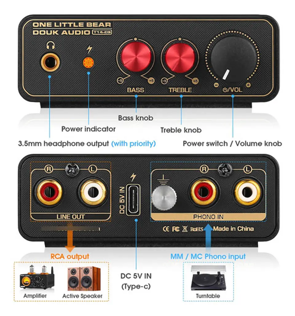 Preamplificador Phono Douk Audio T14 Hifi Control Volumen EQ 2