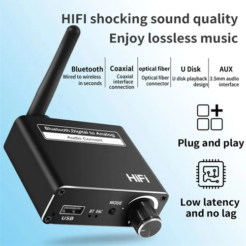 Conversor De Audio Dac Bluetooth Hifi Digital A 3.5mm 6