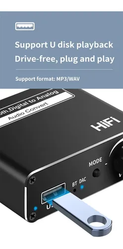 Conversor De Audio Dac Bluetooth Hifi Digital A 3.5mm 7