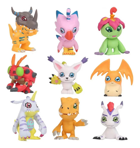 Set 9 Figuras Digimon Adventure Agumon Gabumon Piyomon 1