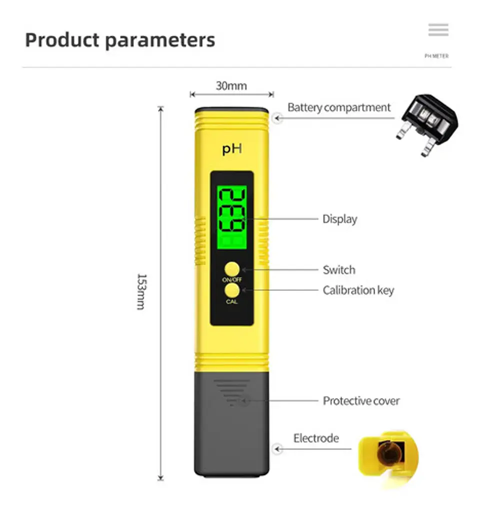 Medidor de pH con Pantalla Iluminada Acidez Alcalinidad Agua 10