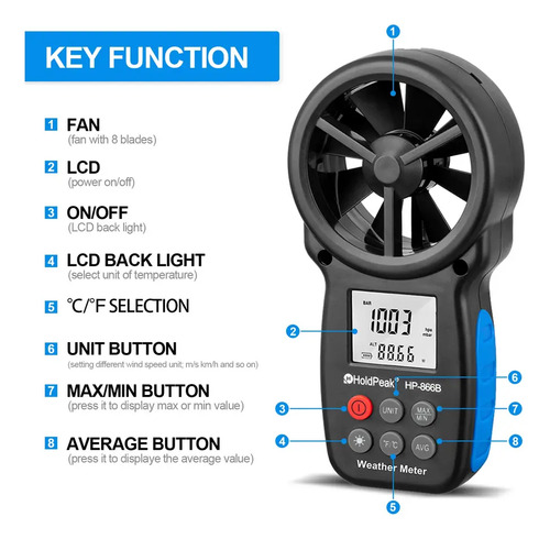 Anemómetro Medidor Velocidad Del Viento Holdpeak Hp-866b Pro 2