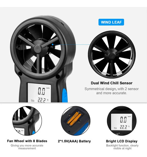 Anemómetro Medidor Velocidad Del Viento Holdpeak Hp-866b Pro 4
