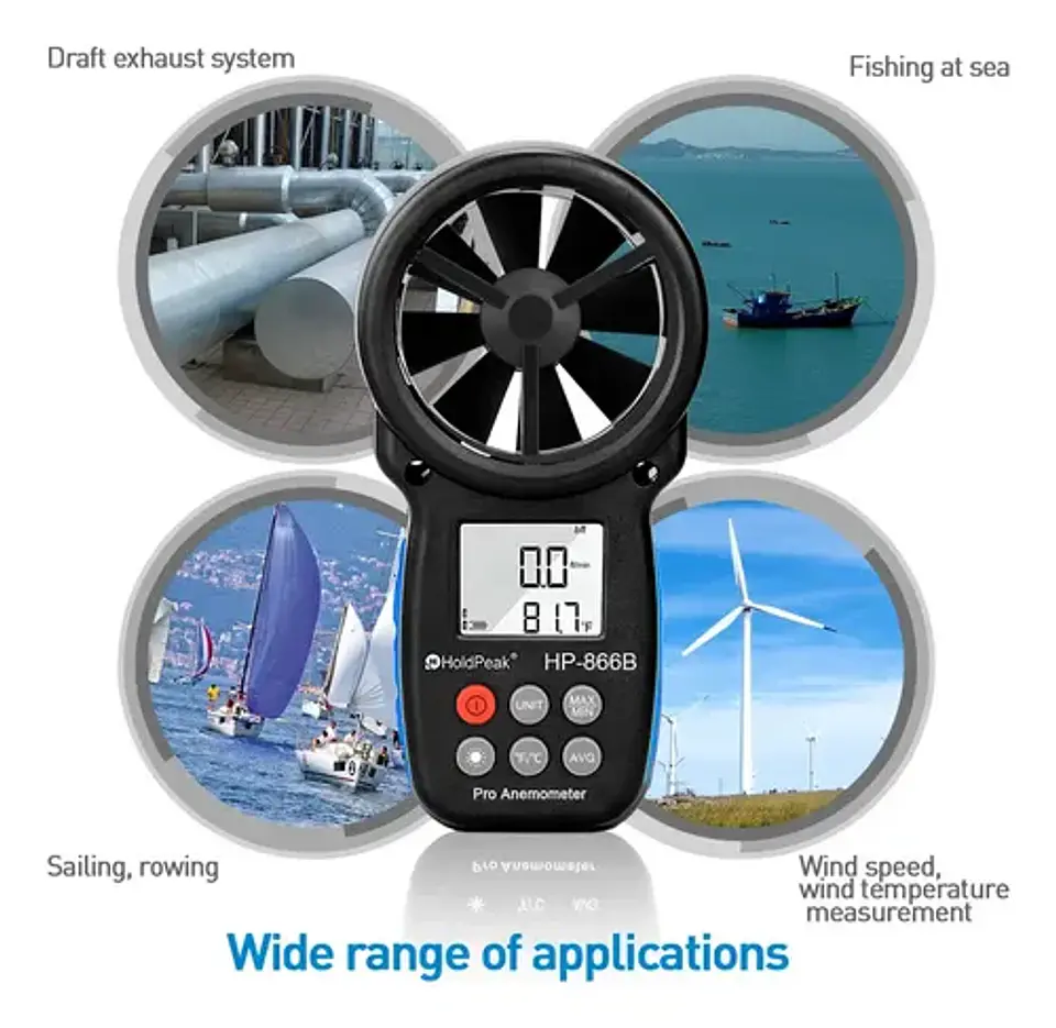 Anemómetro Medidor Velocidad Del Viento Holdpeak Hp-866b Pro 7