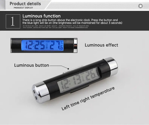 Termómetro Y Reloj Digital Para Vehículo Interior Luz Azul 3