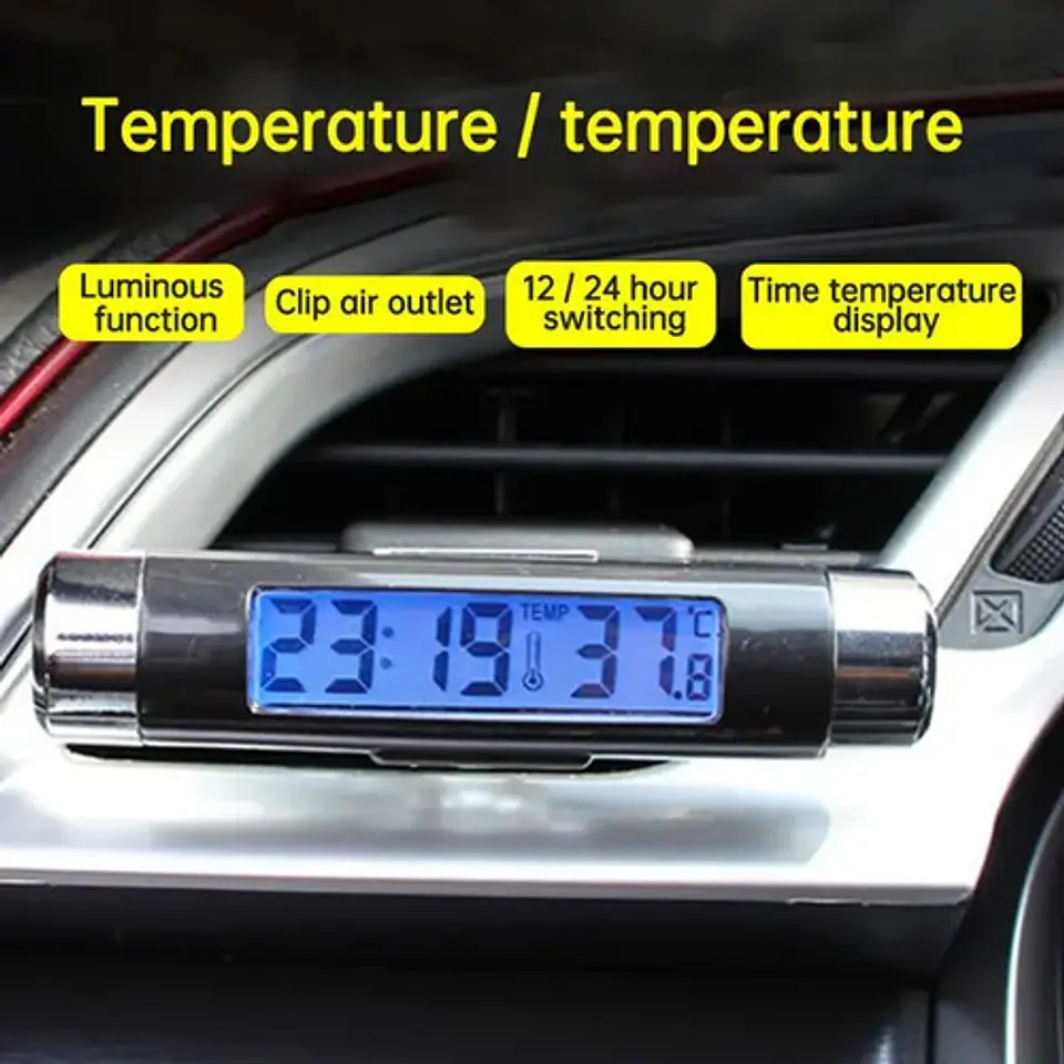 Termómetro y Reloj Digital para Vehículo Interior Luz Azul 9