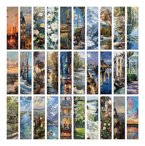 Set 30 Marcador De Página Pinturas De Óleo Paisajes Nature
