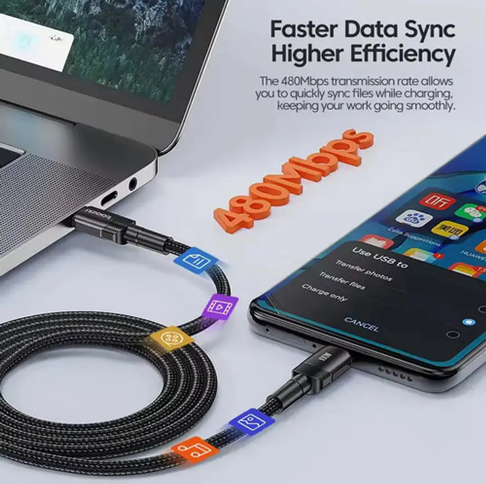 Cable USB-C a USB-C Toocki 2m Pd 100w Carga Rápida Black B 4