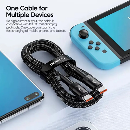Cable Usb-c A Usb-c Toocki 2m Pd 100w Carga Rápida Black B 5