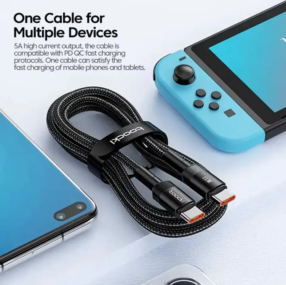 Cable USB-C a USB-C Toocki 2m Pd 100w Carga Rápida Black B 5
