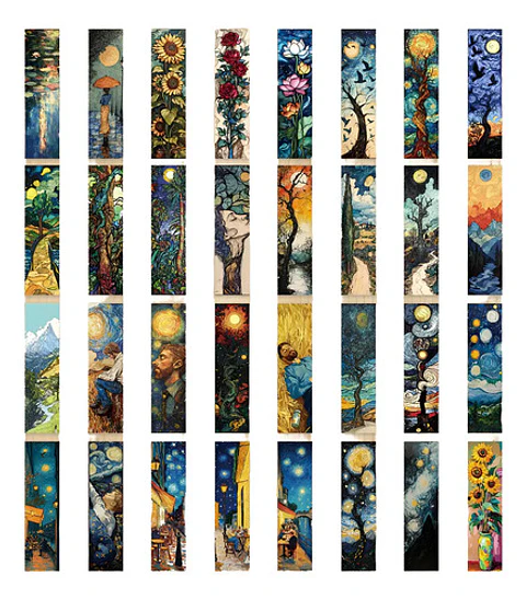 Set 32 Marcador De Página Pinturas De Óleo Y Van Gogh Flores