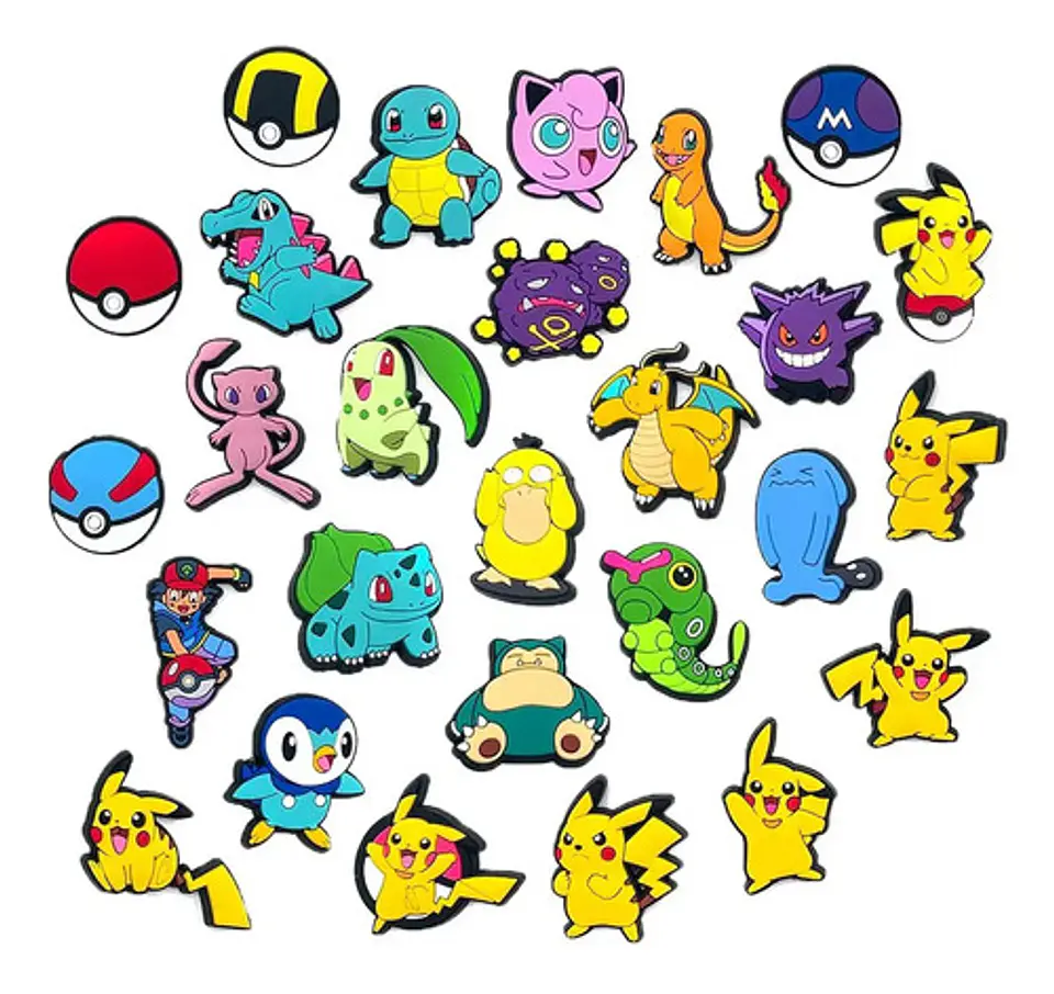 Set 47 Charms Compatibles con Crocs Bamers Pokemon Goma 2