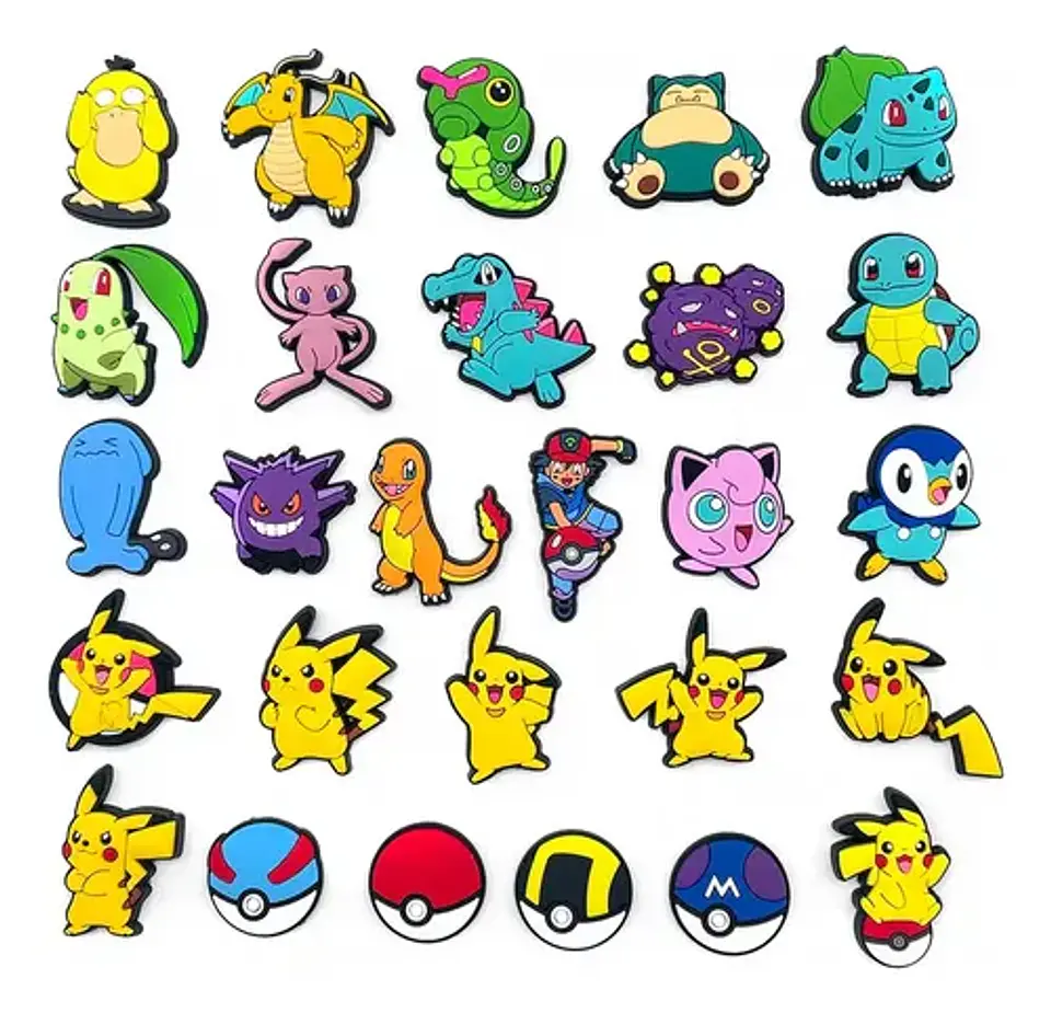 Set 47 Charms Compatibles con Crocs Bamers Pokemon Goma 3