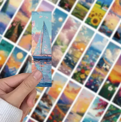 Set 30 Marcador De Página Óleo Flores Puestas De Sol Paisaje 3