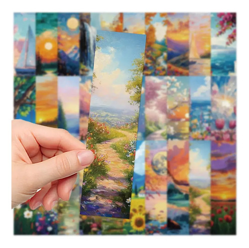 Set 30 Marcador De Página Óleo Flores Puestas De Sol Paisaje 4